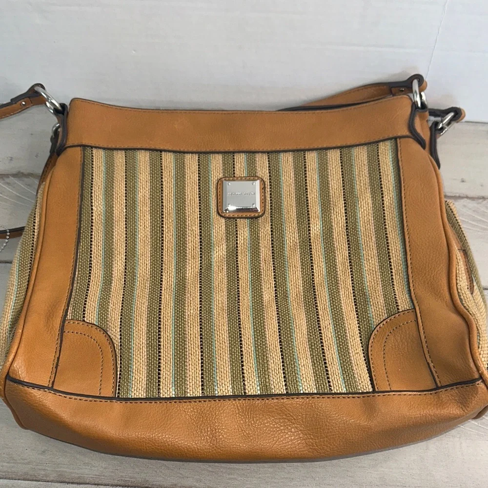 Franco Sarto Tan‎ and Olive Striped Tote